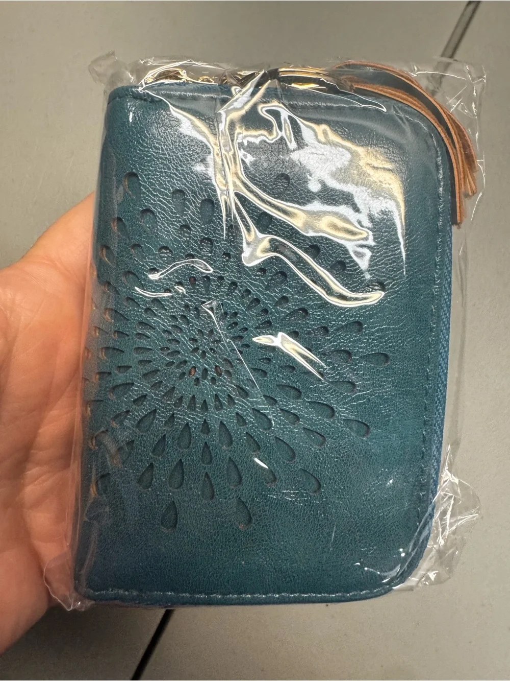 Teal Women's Zip Wallet with Floral Cutout